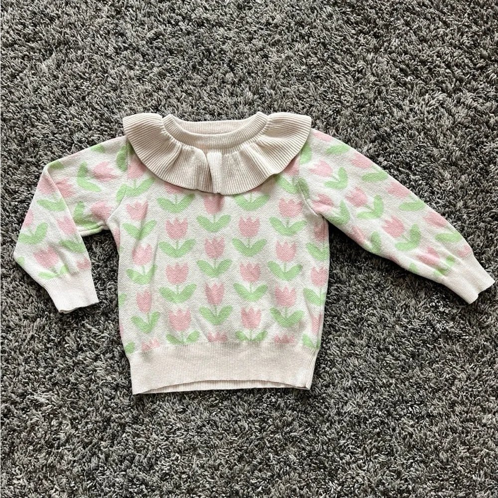 GIRLHOOD Tulip Ruffle Collar Sweater | Matching Tights Set Girls 2/3